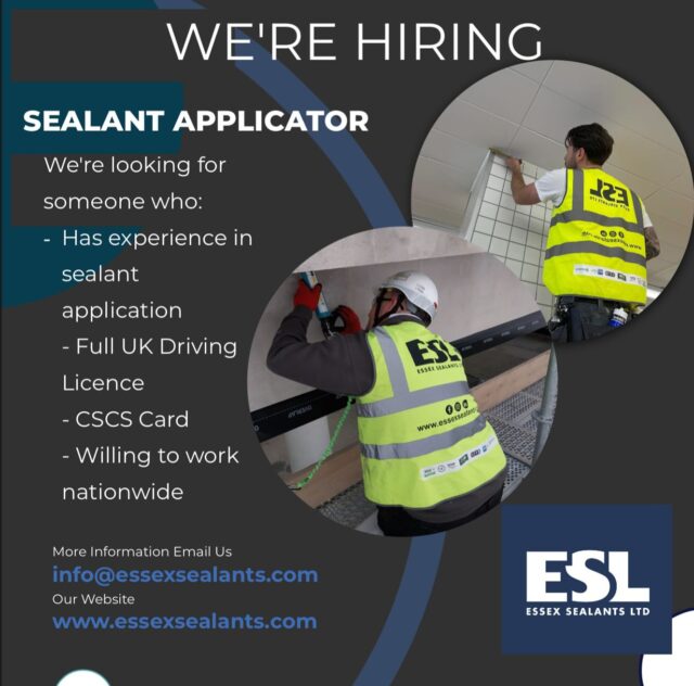 We’re hiring! If you’re looking to join a friendly, professional team, we’d love to hear from you — get in touch today to find out more and apply!✅

For any enquiries:
📧 info@essexsealants.com

We look forward to hearing from you!